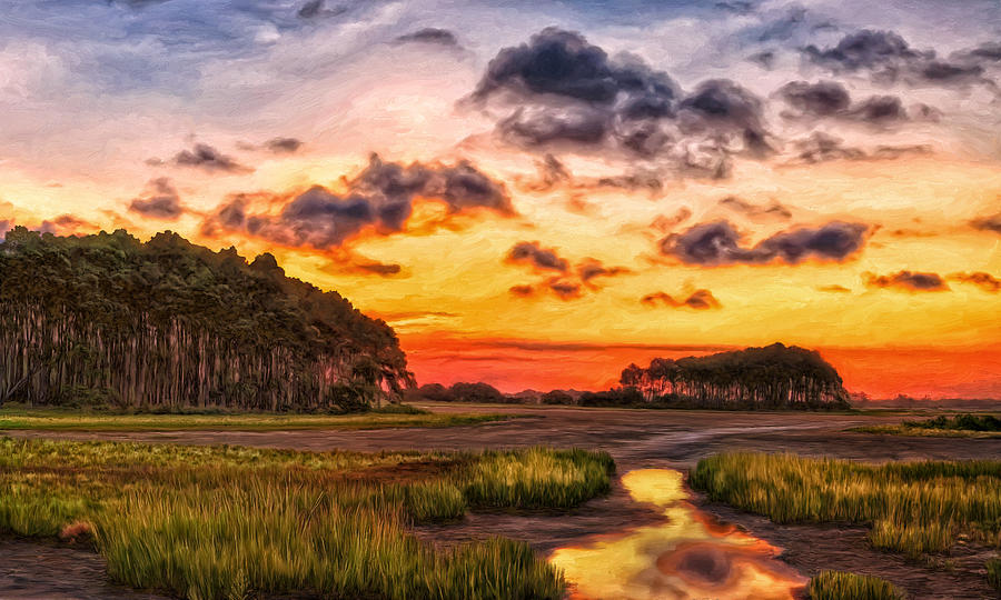Marsh Painting - Seaside Sunrise by Michael Pickett