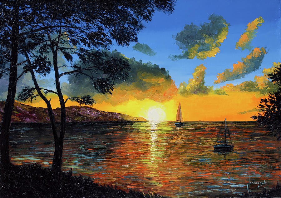 seaside sunset painting