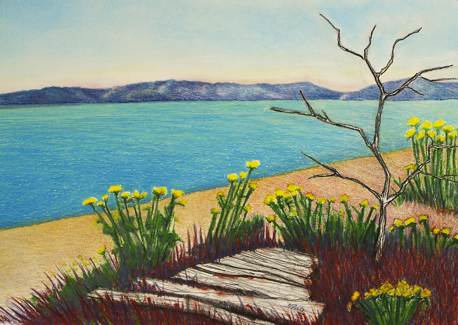 Seaside Island Beach with Flowers Pastel by Michele Fritz