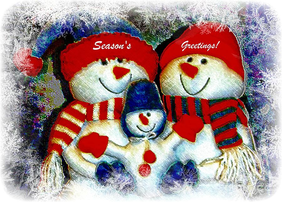 Winter Photograph - Seasons Greeting Snowmen by Michelle Frizzell-Thompson