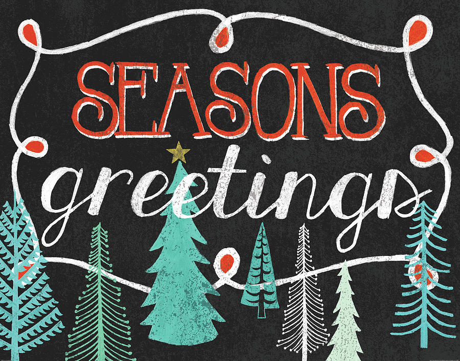 Christmas Painting - Seasons Greetings Black by Mary Urban