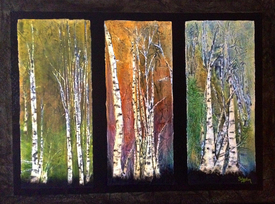 Seasons of Birch Painting by Cindy Johnston