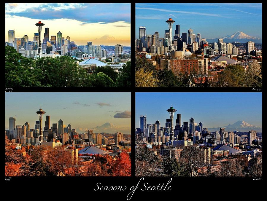 Seasons of Seattle Black with Title and Labels Photograph by Benjamin Yeager
