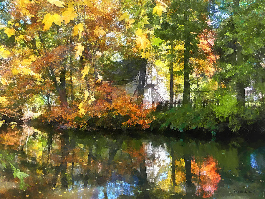 Seasons - White House by Lake in Autumn Photograph by Susan Savad