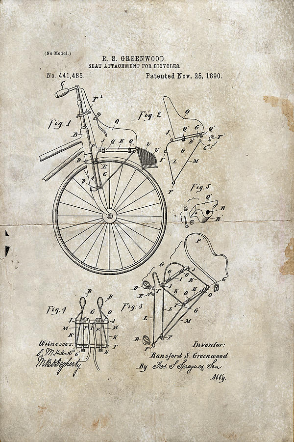 Seat Attachment For Bicycles Patent 1890 Digital Art by Paulette B Wright