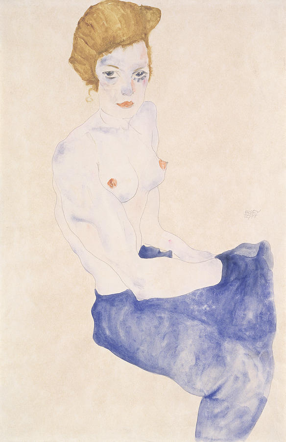 Egon Schiele Painting - Seated Blue Nude, 1911 by Egon Schiele