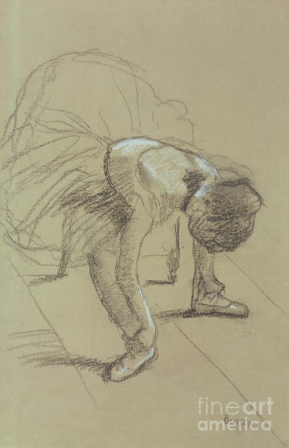 Seated Dancer Adjusting Her Shoes Drawing by Edgar Degas