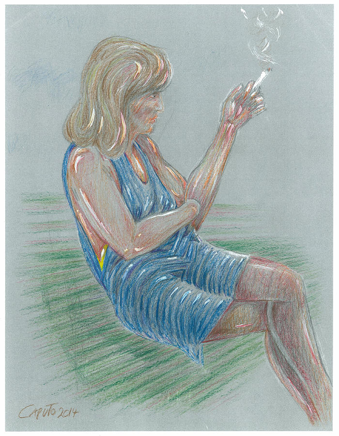 Life Study Mixed Media - Seated Girl Smoking - Colour Study by Giovanni Caputo