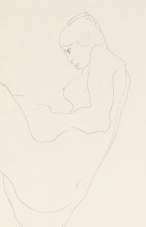 Seated Nude Drawing by Egon Schiele