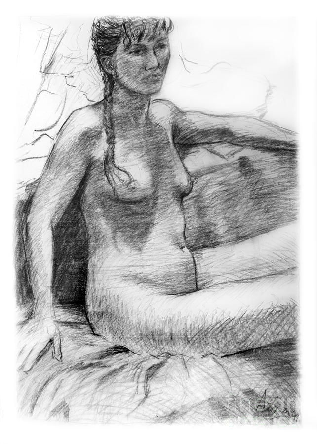 Seated Nude Female Figure Drawing Drawing