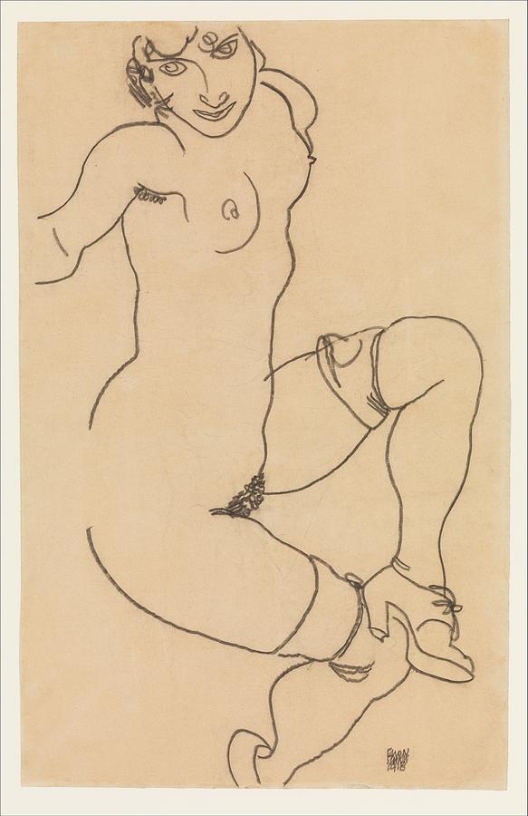 Egon Schiele Drawing - Seated Nude In Shoes And Stockings by Egon Schiele