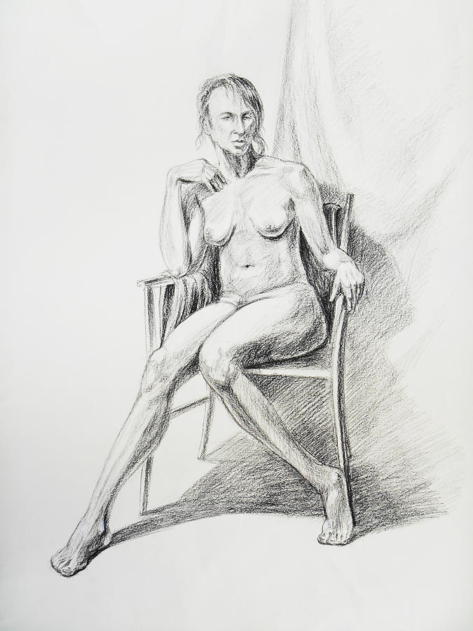 Abstract Drawing - Seated Nude Model Study by Irina Sztukowski