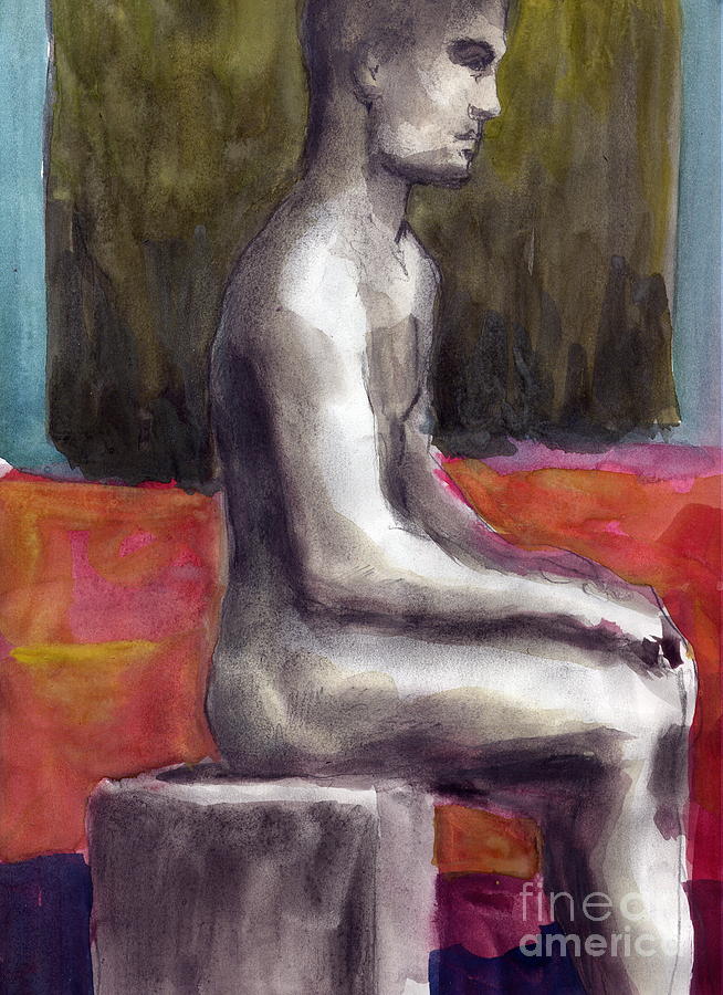 Cube Painting - Seated Statue by Line Arion