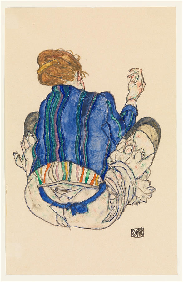 Egon Schiele Drawing - Seated Woman. Back View by Egon Schiele