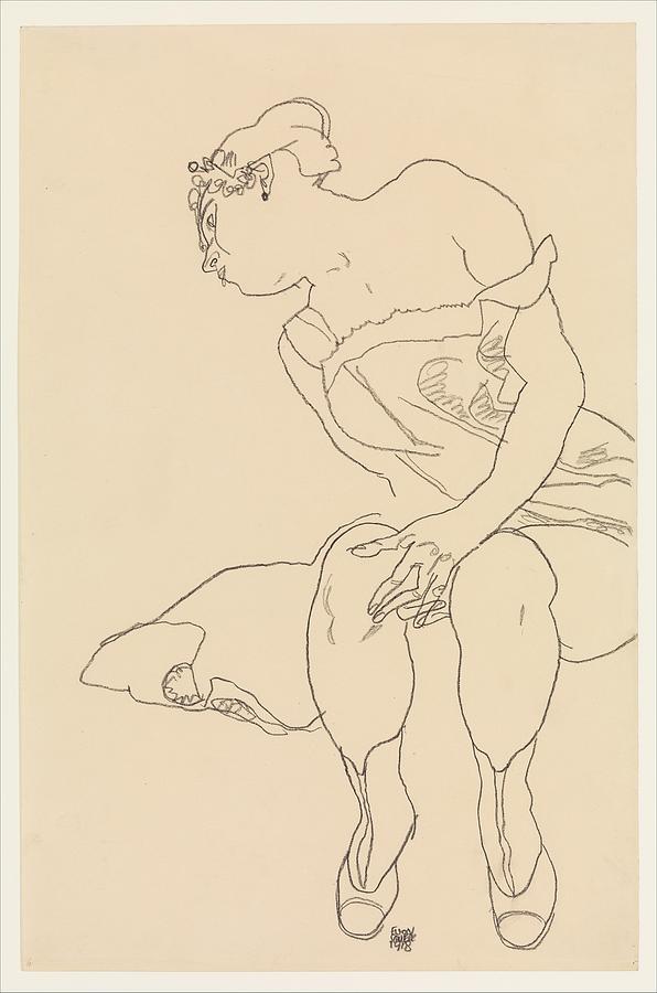 Egon Schiele Drawing - Seated Woman In Corset And Boots by Egon Schiele