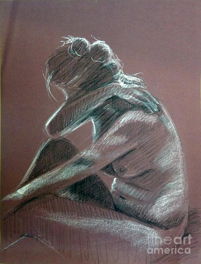 Seated woman side light Drawing by Barbara Oertli