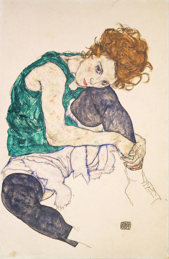 Seated Woman with Legs Drawn Up. Adele Herms Painting by Egon Schiele