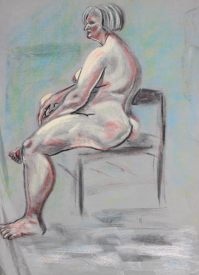 Seated Woman with Silver Hair Pastel by Asha Carolyn Young