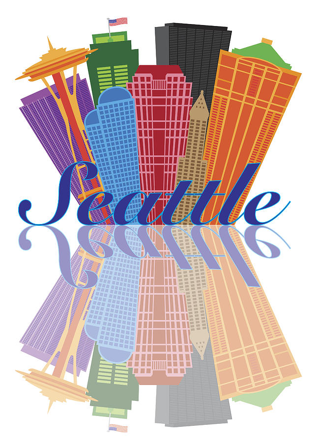 Seattle Abstract Skyline Reflection Illustration Photograph by Jit Lim