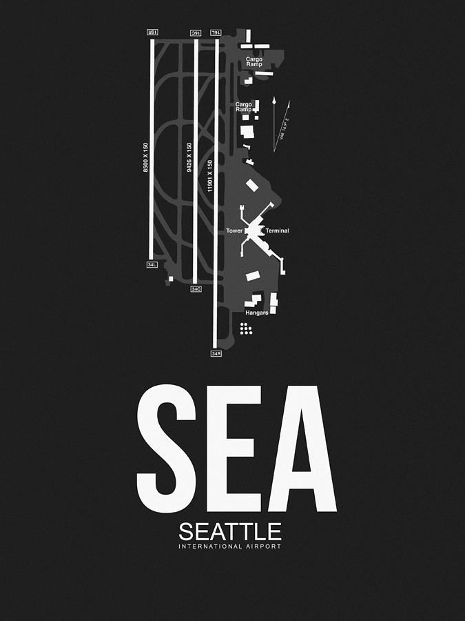 Seattle Digital Art - SEattle Airport Poster 1 by Naxart Studio