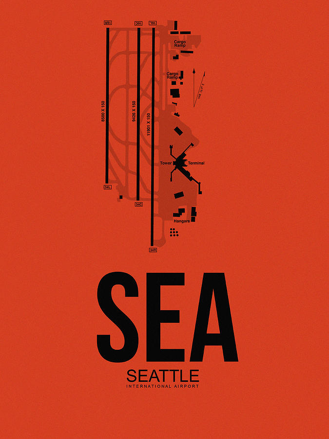 Seattle Digital Art - SEattle Airport Poster 2 by Naxart Studio