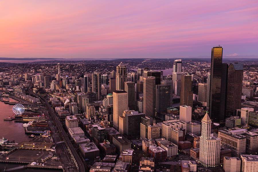 Seattle Photograph - Seattle at Sunset by Liz Matzelle