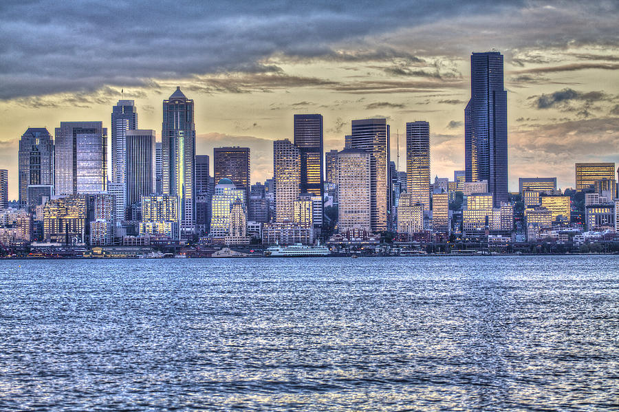 Seattle at twilight from Alki Beach Photograph by SC Heffner