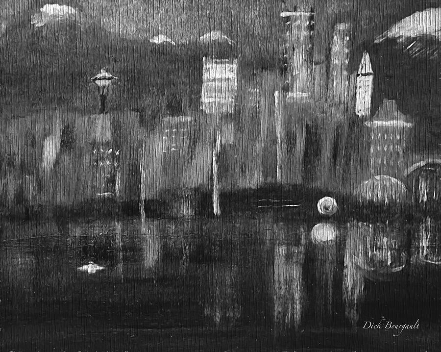 Seattle Black and White Painting by Dick Bourgault