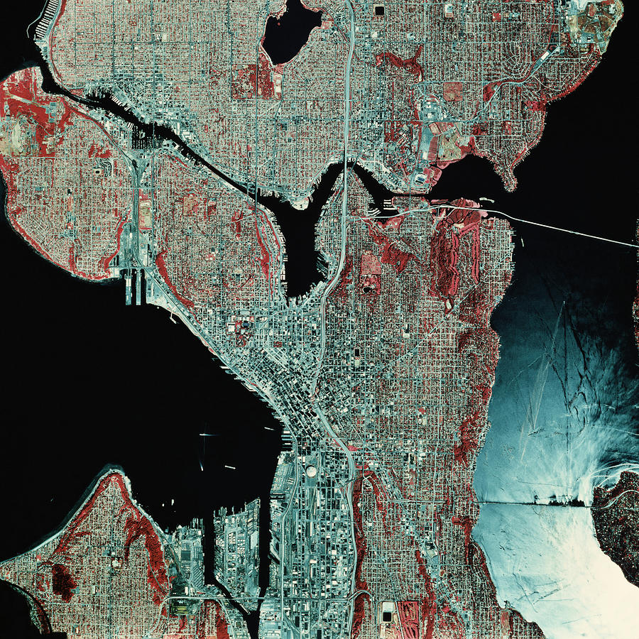 Seattle by Satellite Photograph by InterNetwork Media