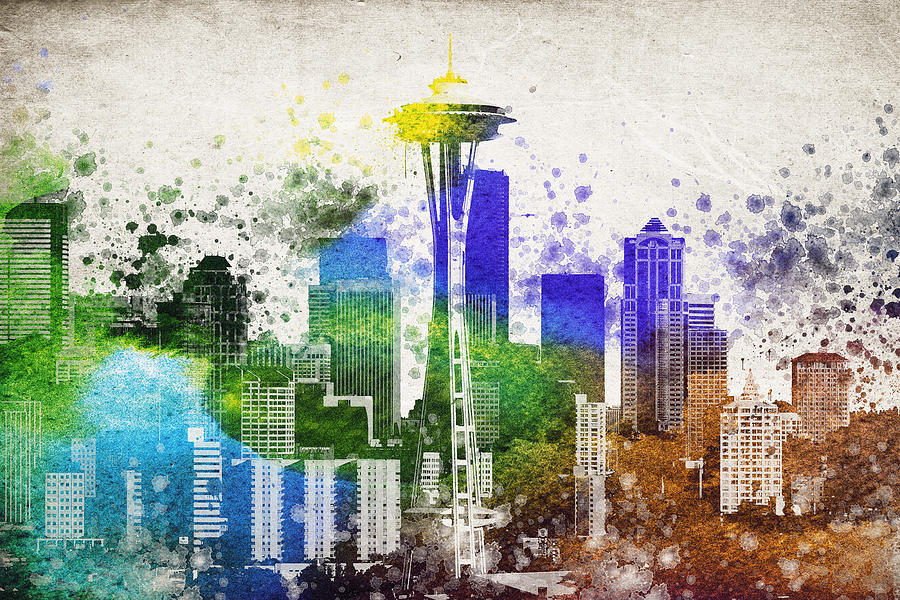 Seattle Digital Art - Seattle City Skyline by Aged Pixel