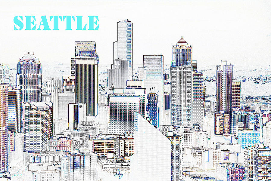 Seattle City with print Painting by David Lee Thompson