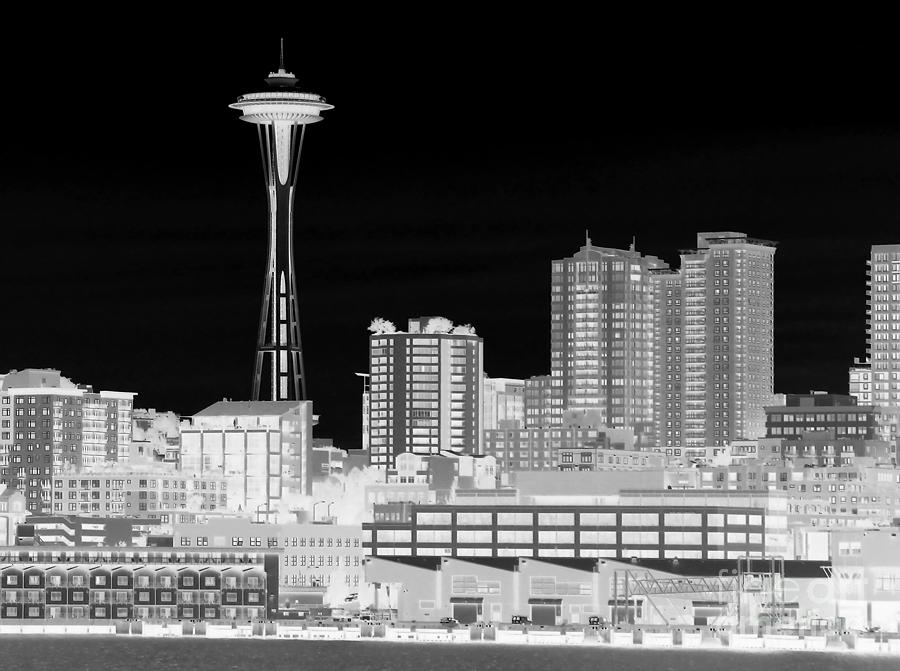 Seattle Cityscape - BW Negative Photograph by Connie Fox