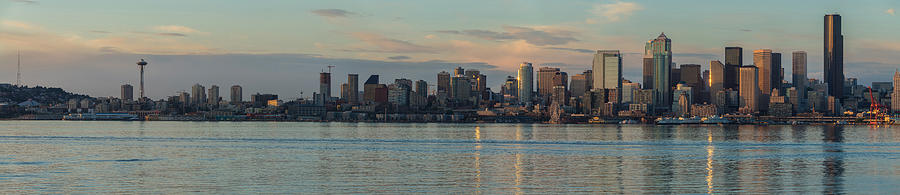 Seattle Dusk Skyline Reflection Photograph