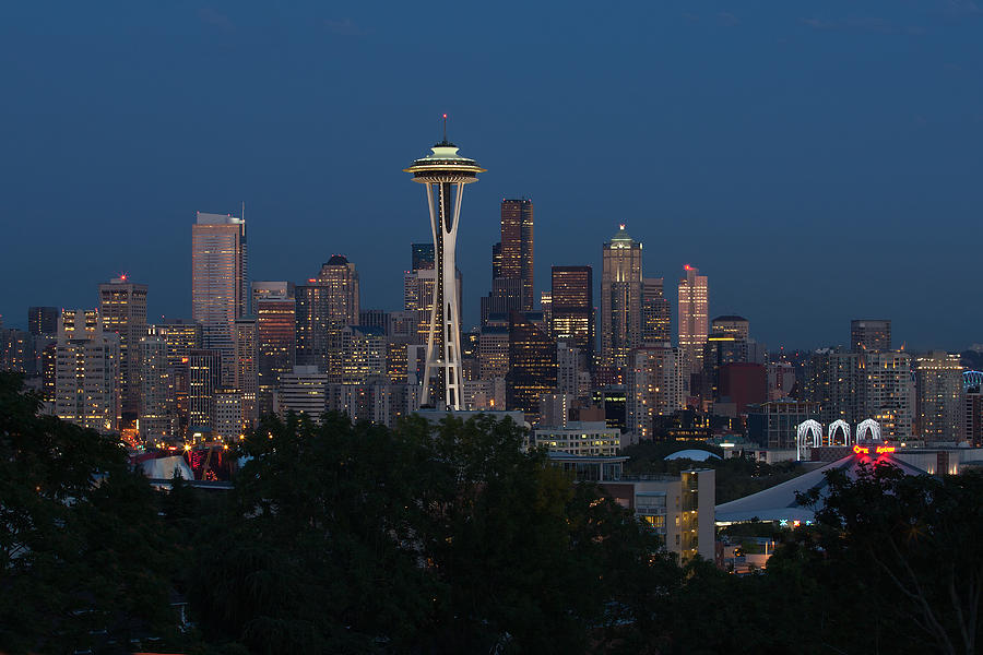 Seattle Emerald City at Night Photograph by Jack Nevitt