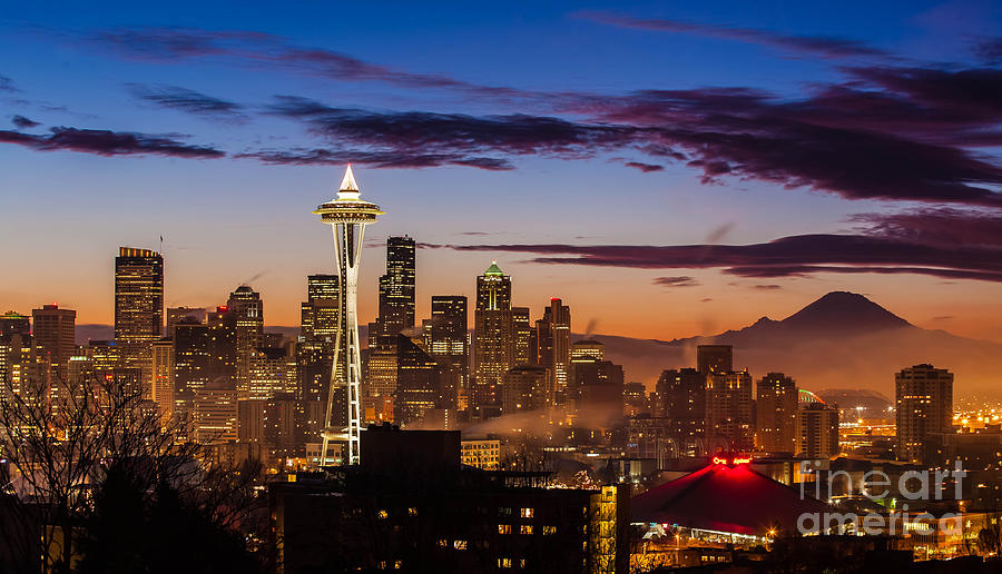 Seattle Photograph - Seattle Fog Sunrise by Mike Reid