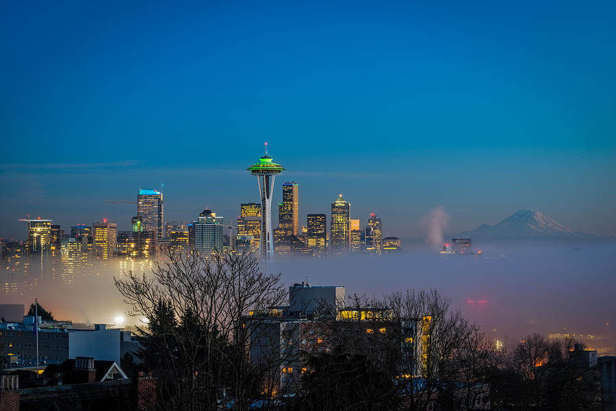 Seattle Foggy Nights Photograph by Ken Stanback