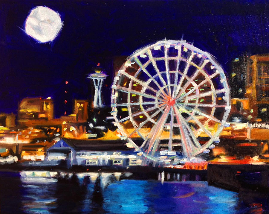 Seattle Great Wheel Painting by Aaron Hazel
