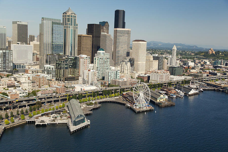 Seattle Photograph - Seattle Great Wheel, Waterfront by Andrew Buchanan/SLP