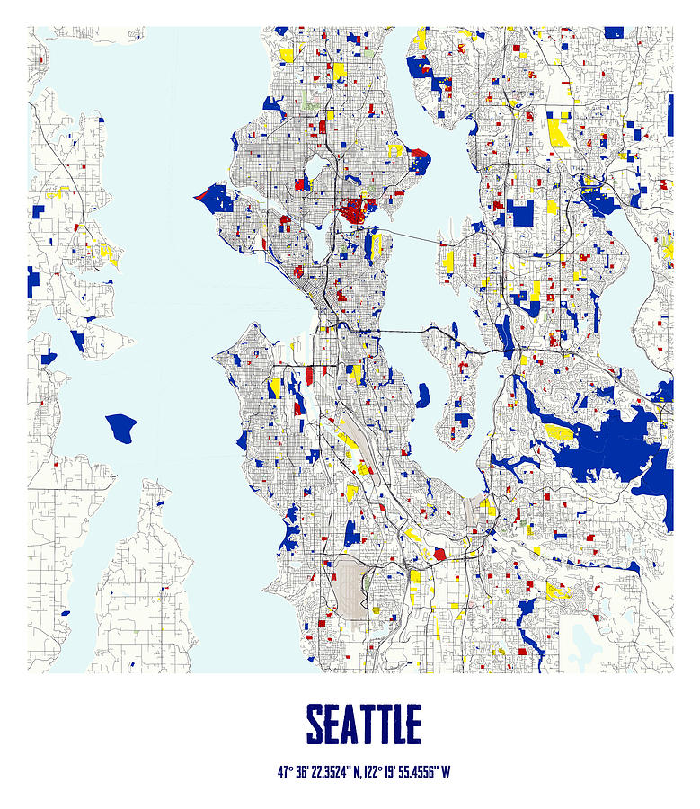 Seattle Label mid Piet Mondrian Style City Street Map Art Digital Art by Celestial Images