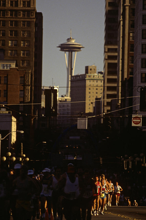 Seattle Marathon with Space Needle Photograph by Jim Corwin