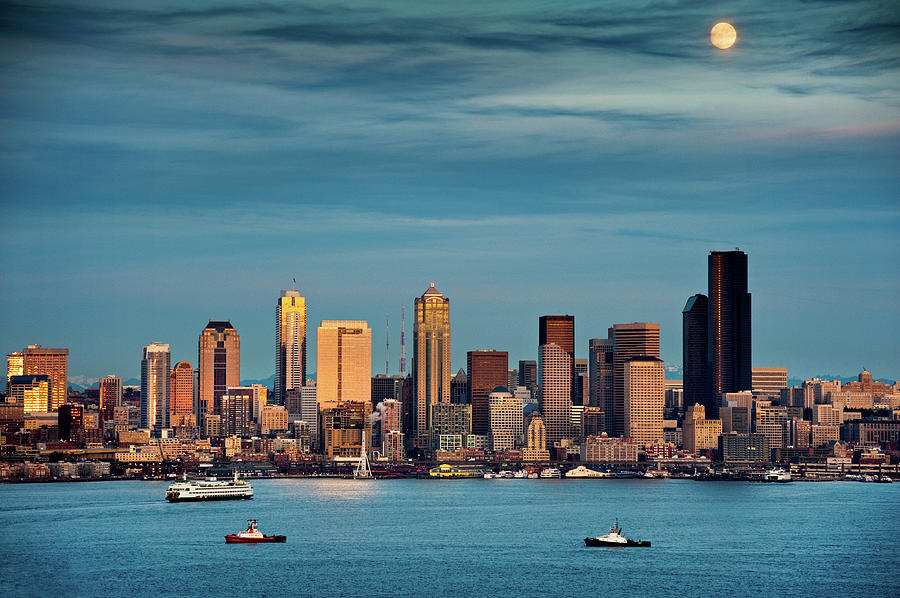 Seattle Moonrise Photograph by Edmund Lowe Photography