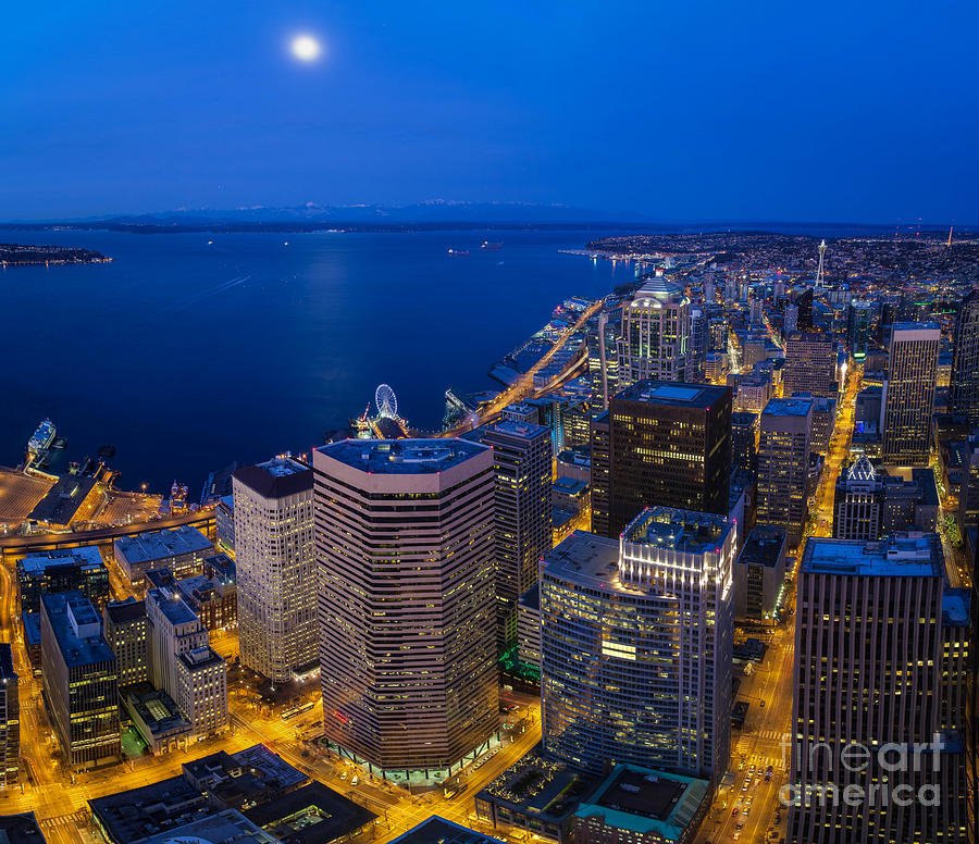 Seattle Photograph - Seattle Moonset Night by Mike Reid