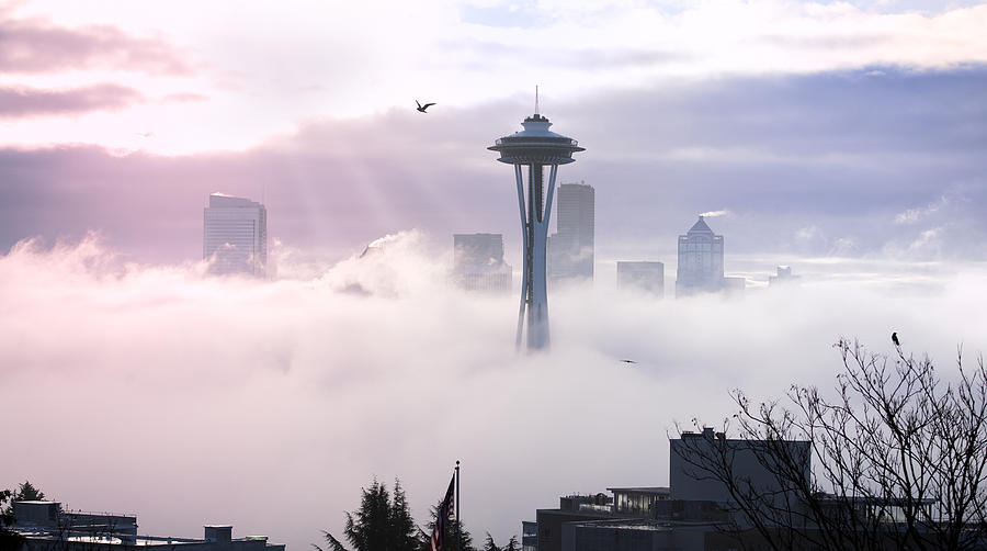 Seattle Photograph - Seattle morning fog by King Wu