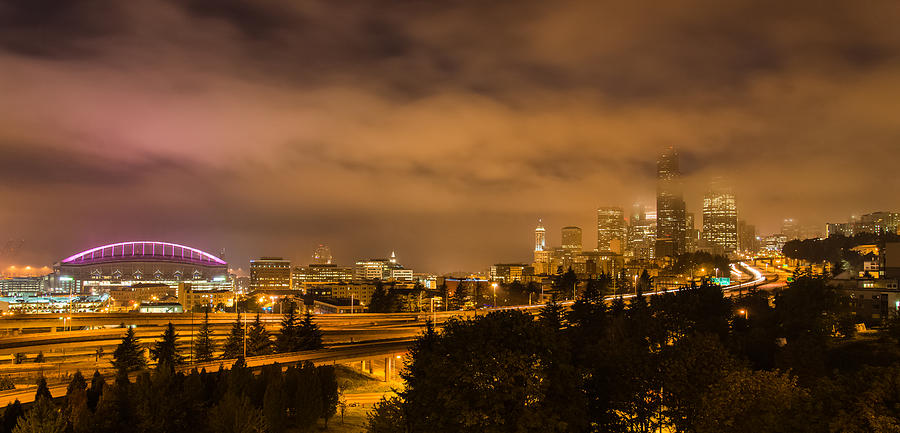 Seattle Night Photograph by Mike Ronnebeck