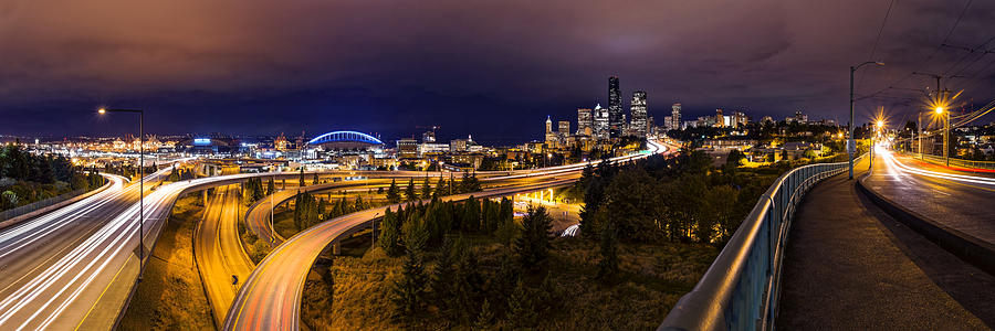 Seattle Night Panorama Photograph by Dustin LeFevre