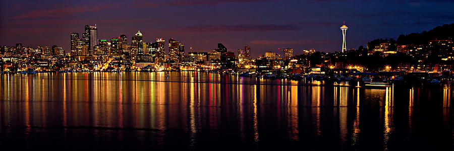 Seattle Night Reflections Photograph