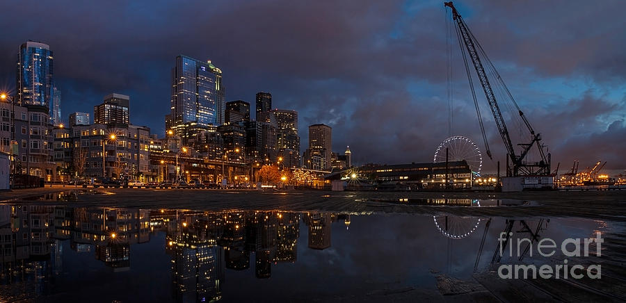 Seattle Night Skyline Photograph