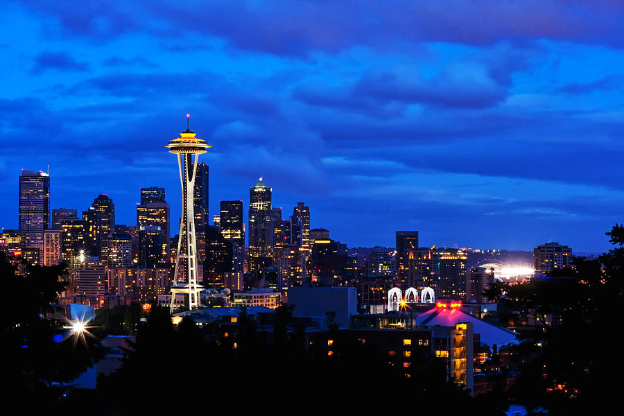 Seattle Photograph - Seattle Night Skyline by Tanya Harrison