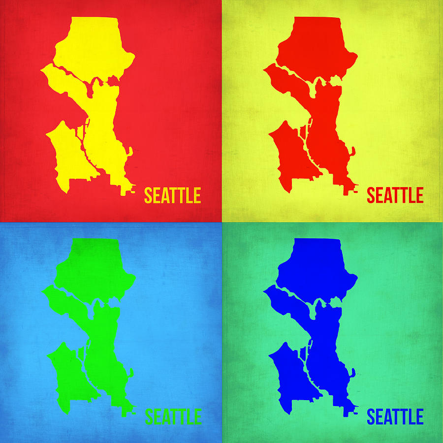 Seattle Map Painting - Seattle Pop Art Map 1 by Naxart Studio