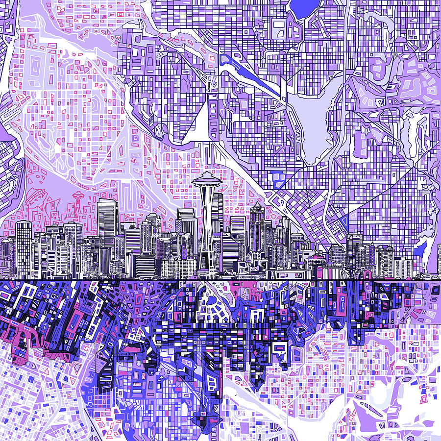 Seattle Skyline Abstract 3 Painting by Bekim M